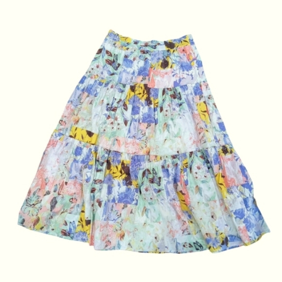 International Concepts Linen Blend Floral Butterfly Tiered Ruffle Midi Skirt M - Picture 1 of 9